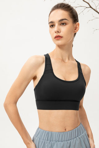 Shop Black Scoop Neck Long Sports Bra - High-Quality U.S. Made Women’s Fashion with Free & Fast Shipping