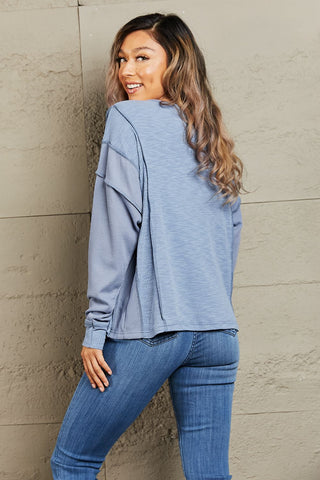 Shop HEYSON Understand me Full Size Oversized Henley Top - High-Quality U.S. Made Women’s Fashion with Free & Fast Shipping