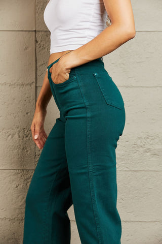 Shop Judy Blue Hailey Full Size Tummy Control High Waisted Cropped Wide Leg Jeans - High-Quality U.S. Made Women’s Fashion with Free & Fast Shipping