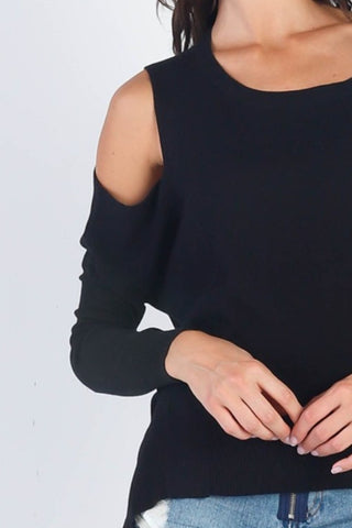 Shop UNIQ Cold Shoulder Long Sleeve Knit Top - High-Quality U.S. Made Women’s Fashion with Free & Fast Shipping