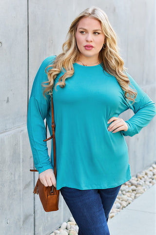 Shop Basic Bae Full Size Round Neck Dropped Shoulder T-Shirt - High-Quality U.S. Made Women’s Fashion with Free & Fast Shipping