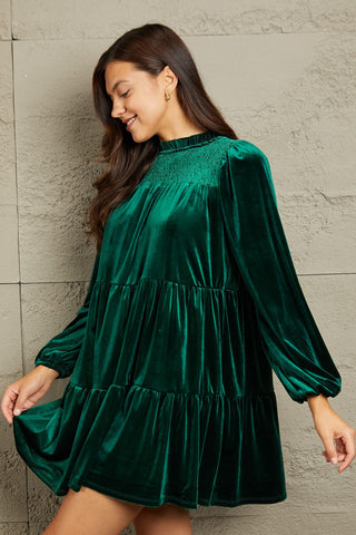 Shop GeeGee Full Size Velvet Tiered Dress - High-Quality U.S. Made Women’s Fashion with Free & Fast Shipping