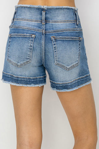 Shop RISEN High Rise Seam Detailed Raw Edge Denim Shorts - High-Quality U.S. Made Women’s Fashion with Free & Fast Shipping