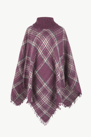 Shop Plaid Turtleneck Fringe Hem Poncho - High-Quality U.S. Made Women’s Fashion with Free Fast Shipping