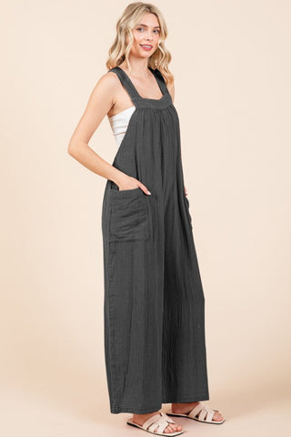 Shop Culture Code Pocketed Sleeveless Wide Leg Overalls - High-Quality U.S. Made Women’s Fashion with Free & Fast Shipping