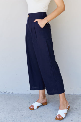 Shop And The Why In The Mix Full Size Pleated Detail Linen Pants in Dark Navy - High-Quality U.S. Made Women’s Fashion with Free & Fast Shipping