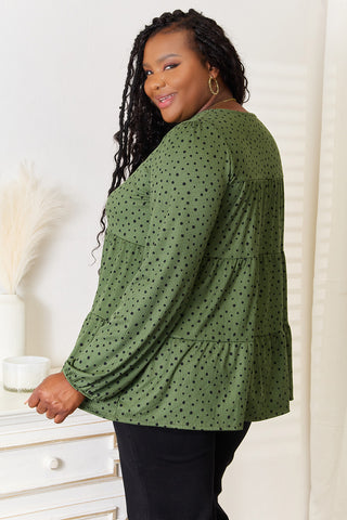 Shop Heimish Full Size Long Puff Sleeve Polka Tiered Top - High-Quality U.S. Made Women’s Fashion with Free & Fast Shipping