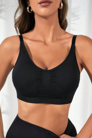 Shop Black Scoop Neck Cropped Active Bra - High-Quality U.S. Made Women’s Fashion with Free & Fast Shipping