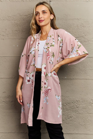 Shop Blush Pink One Size Justin Taylor Aurora Rose Floral Kimono - High-Quality U.S. Made Women’s Fashion with Free & Fast Shipping