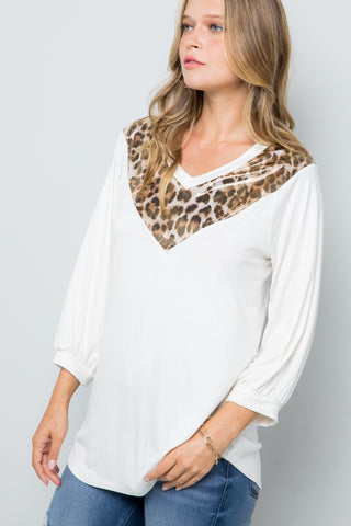 Shop Celeste Full Size Leopard Contrast Balloon Sleeve Top - High-Quality U.S. Made Women’s Fashion with Free & Fast Shipping