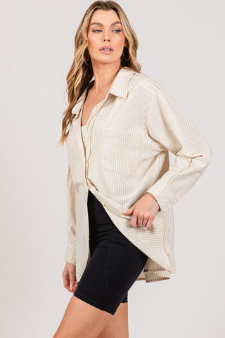 Shop SAGE + FIG Striped Button Up Long Sleeve Shirt - High-Quality U.S. Made Women’s Fashion with Free & Fast Shipping