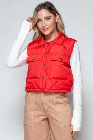 Shop Red Snobbish Snap Down Quilted Crop Vest - High-Quality U.S. Made Women’s Fashion with Free & Fast Shipping