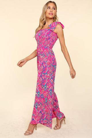 Shop Haptics Printed Smocked Sleeveless Jumpsuit - High-Quality U.S. Made Women’s Fashion with Free & Fast Shipping