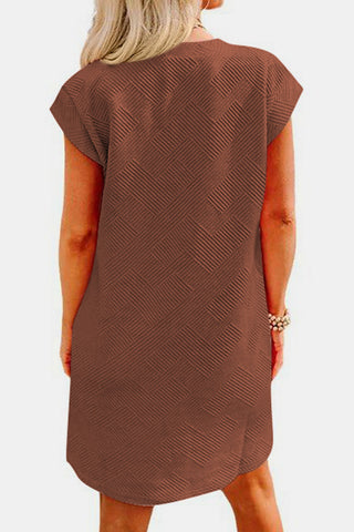 Shop Textured Round Neck Cap Sleeve Dress - High-Quality U.S. Made Women’s Fashion with Free & Fast Shipping