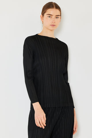 Shop Black Marina West Swim Pleated Long Sleeve Boatneck Top - High-Quality U.S. Made Women’s Fashion with Free & Fast Shipping