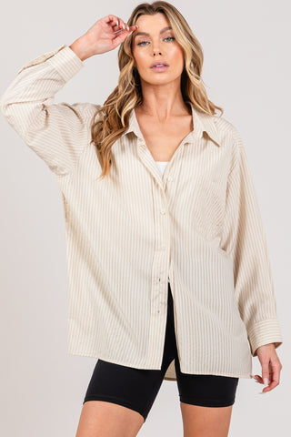 Shop SAGE + FIG Striped Button Up Long Sleeve Shirt - High-Quality U.S. Made Women’s Fashion with Free & Fast Shipping