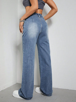 Shop High Rise Wide Leg Jeans with Pockets - High-Quality U.S. Made Women’s Fashion with Free & Fast Shipping