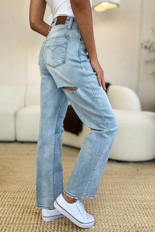 Shop Judy Blue Full Size High Waist Distressed Straight Jeans - High-Quality U.S. Made Women’s Fashion with Free & Fast Shipping