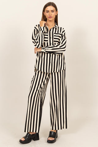 Shop Black HYFVE Striped Button Up Shirt and Pants Set - High-Quality U.S. Made Women’s Fashion with Free & Fast Shipping