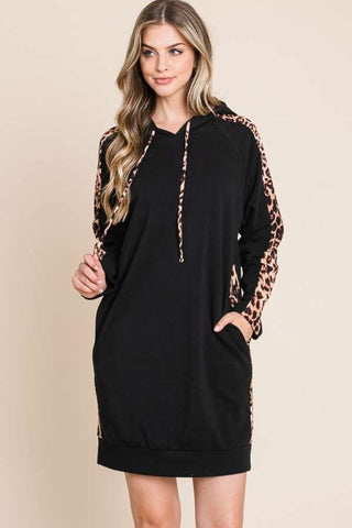 Shop Culture Code Drawstring Leopard Long Sleeve Hooded Dress - High-Quality U.S. Made Women’s Fashion with Free & Fast Shipping