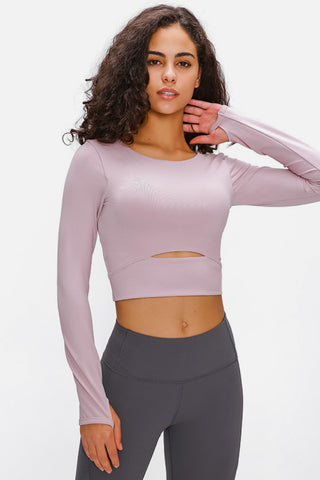 Shop Lilac Millennia Long Sleeve Cropped Top With Sports Strap - High-Quality U.S. Made Women’s Fashion with Free & Fast Shipping