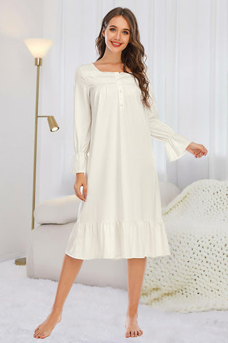 Shop Flounce Sleeve Ruffle Hem Night Dress - High-Quality U.S. Made Women’s Fashion with Free Fast Shipping