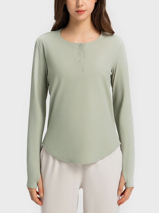 Shop Sage Millennia Round Neck Long Sleeve Sport Top - High-Quality U.S. Made Women’s Fashion with Free & Fast Shipping