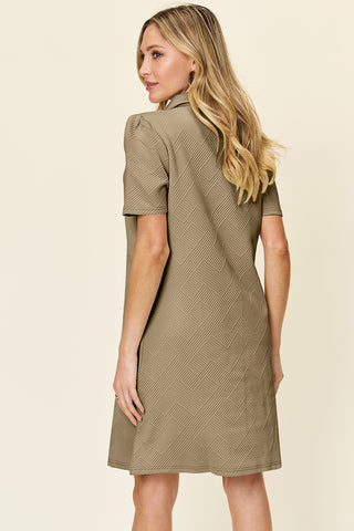 Shop Double Take Full Size Texture Collared Neck Short Sleeve Dress - High-Quality U.S. Made Women’s Fashion with Free & Fast Shipping