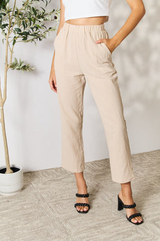 Shop Khaki Pull-On Pants with Pockets - High-Quality U.S. Made Women’s Fashion with Free & Fast Shipping