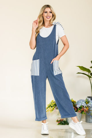 Shop Celeste Full Size Stripe Contrast Pocket Rib Jumpsuit - High-Quality U.S. Made Women’s Fashion with Free & Fast Shipping