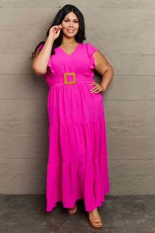 Shop Hot Pink GeeGee Fancy Fizz Plus Size Tiered Side Slit Maxi Dress - High-Quality U.S. Made Women’s Fashion with Free & Fast Shipping