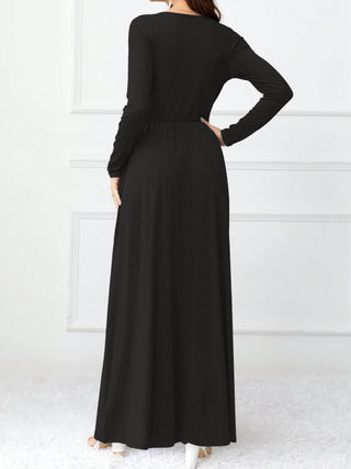 Shop Pocketed Surplice Long Sleeve Maxi Dress - High-Quality U.S. Made Women’s Fashion with Free & Fast Shipping