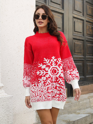 Shop Red Snowflake Pattern Sweater Dress - High-Quality U.S. Made Women’s Fashion with Free & Fast Shipping