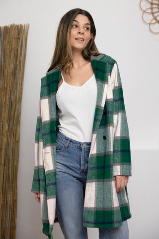 Shop Green Double Take Full Size Plaid Button Up Lapel Collar Coat - High-Quality U.S. Made Women’s Fashion with Free & Fast Shipping