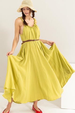 Shop Olive HYFVE Frill Sleeveless A-Line Maxi Dress - High-Quality U.S. Made Women’s Fashion with Free & Fast Shipping