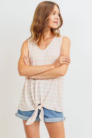 Shop Cotton Bleu by Nu Label Sleeveless Front Tie Striped Top - High-Quality U.S. Made Women’s Fashion with Free Fast Shipping