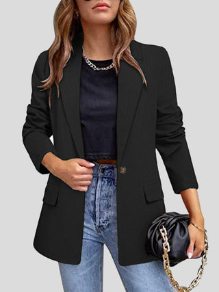 Shop Black Lapel Collar Long Sleeve Blazer - High-Quality U.S. Made Women’s Fashion with Free & Fast Shipping