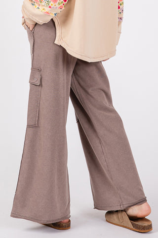 Shop SAGE + FIG Knit Terry Mineral Wash Wide Leg Pants - High-Quality U.S. Made Women’s Fashion with Free & Fast Shipping