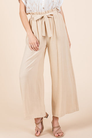 Shop Natural Mittoshop High Waist Tie Front Wide Leg Pants - High-Quality U.S. Made Women’s Fashion with Free & Fast Shipping