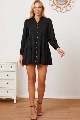 Shop Ruffled Button Up Long Sleeve Tiered Shirt - High-Quality U.S. Made Women’s Fashion with Free & Fast Shipping