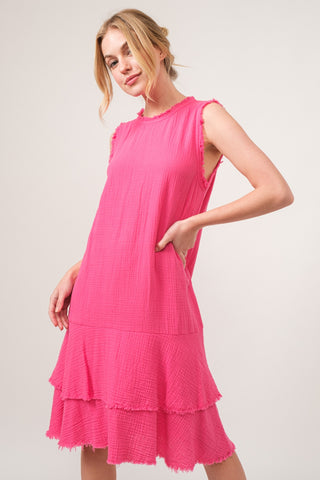 Shop And The Why Washed Fringe Detail Tiered Dress - High-Quality U.S. Made Women’s Fashion with Free & Fast Shipping