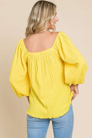 Shop Culture Code Texture Square Neck Puff Sleeve Top - High-Quality U.S. Made Women’s Fashion with Free & Fast Shipping