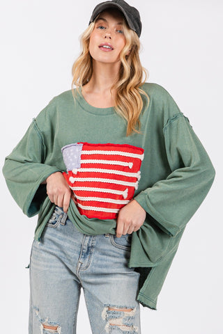 Shop SAGE + FIG Full Size American Flag Patch Drop Shoulder T-Shirt - High-Quality U.S. Made Women’s Fashion with Free & Fast Shipping