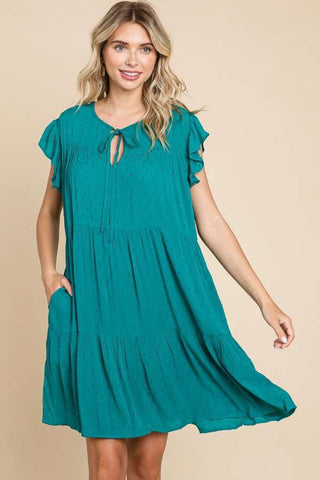 Shop Lotus Green Culture Code Ruffle Cap Sleeve Tiered Dress - High-Quality U.S. Made Women’s Fashion with Free & Fast Shipping