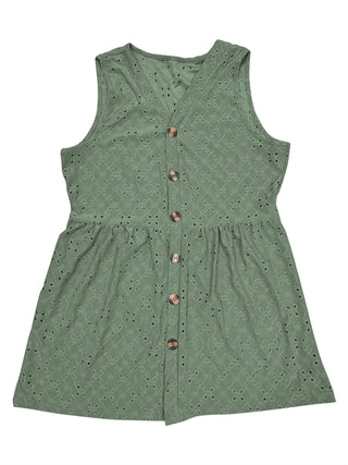 Shop Full Size Eyelet Button Up V-Neck Tank - High-Quality U.S. Made Women’s Fashion with Free Fast Shipping