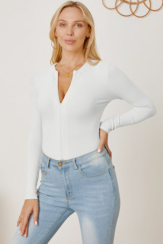 Shop Zip Up Long Sleeve Bodysuit - High-Quality U.S. Made Women’s Fashion with Free & Fast Shipping