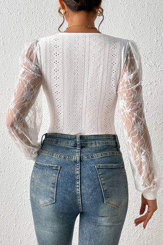 Shop Eyelet Lace Detail Bodysuit - High-Quality U.S. Made Women’s Fashion with Free & Fast Shipping