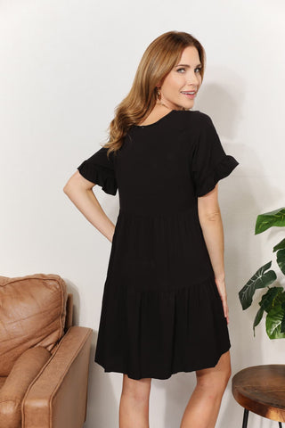 Shop V-Neck Flounce Sleeve Tiered Dress - High-Quality U.S. Made Women’s Fashion with Free & Fast Shipping