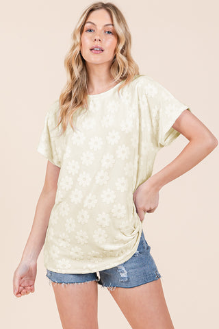 Shop BOMBOM Textured Floral Pattern Short Sleeve T-Shirt - High-Quality U.S. Made Women’s Fashion with Free & Fast Shipping