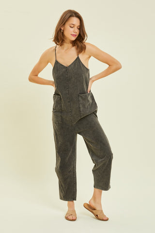 Shop HEYSON Full Size Mineral-Washed Oversized Jumpsuit with Pockets - High-Quality U.S. Made Women’s Fashion with Free & Fast Shipping